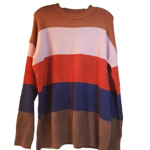 Reborn J Sweaters - Reborn J Women's Multicolor Color Block Crew Neck Pullover Sweater Size Medium